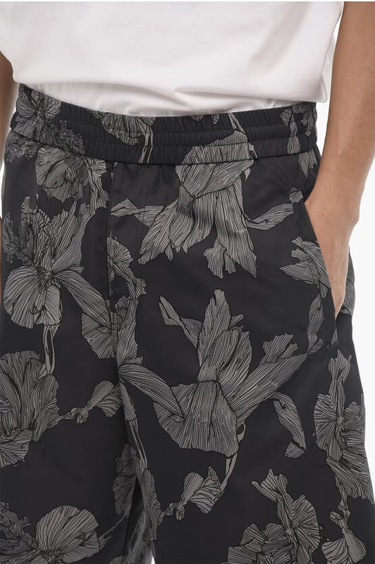 Primavera-Verano, Estampado, Negro, Gris, Cintura elástica, Bolsillos, Cierre de cremallera, Parte delantera plana, Piezas individuales, Corte ajustado
