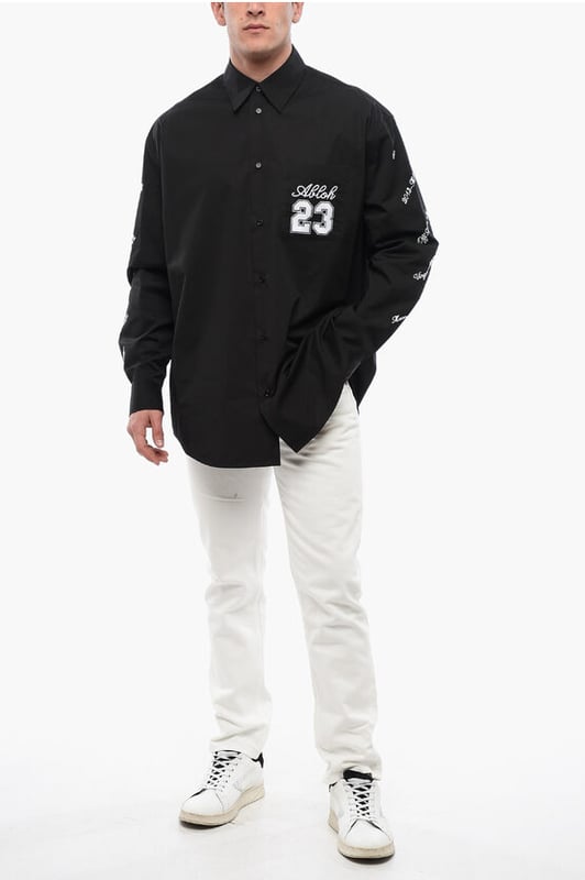 Primavera-Verano, Botones, Mangas con botones, Cuello italiano, Negro, Mangas largas, Logotipo, Bordado, Hecho en Italia, Cierre delantero