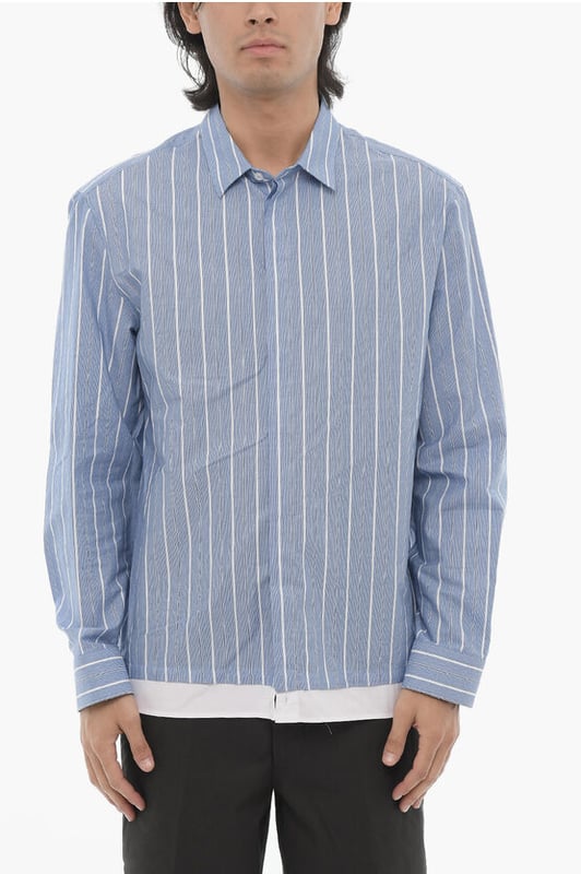 Primavera-Verano, Origen preferencial UE (FTA/TCA), Azul, Cuello italiano, Mangas con botones, Botones, Rayas, Mangas largas, Cierre delantero, SAN VALENTÍN, Corte cuadrado