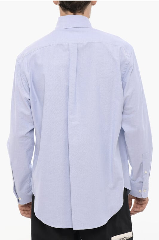Primavera-Verano, Cuello abotonado, Azul claro, Botones, Mangas con botones, Mangas largas, Logotipo, Bordado, Bolsillo en el pecho, Hecho en Italia, Cierre delantero, SAN VALENTÍN