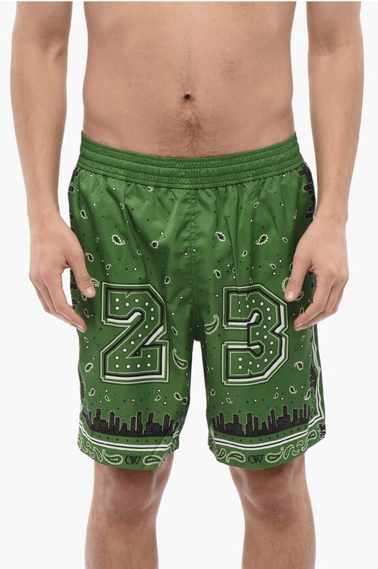 Primavera-Verano, Hecho en Italia, Estampado, Cintura elástica, Verde, Estampado, 3 bolsillos