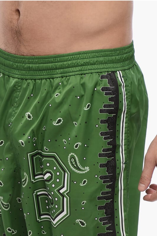 Primavera-Verano, Hecho en Italia, Estampado, Cintura elástica, Verde, Estampado, 3 bolsillos
