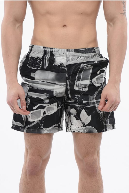 Primavera-Verano, Negro, Hecho en Italia, Bolsillos, Cintura elástica, Estampado