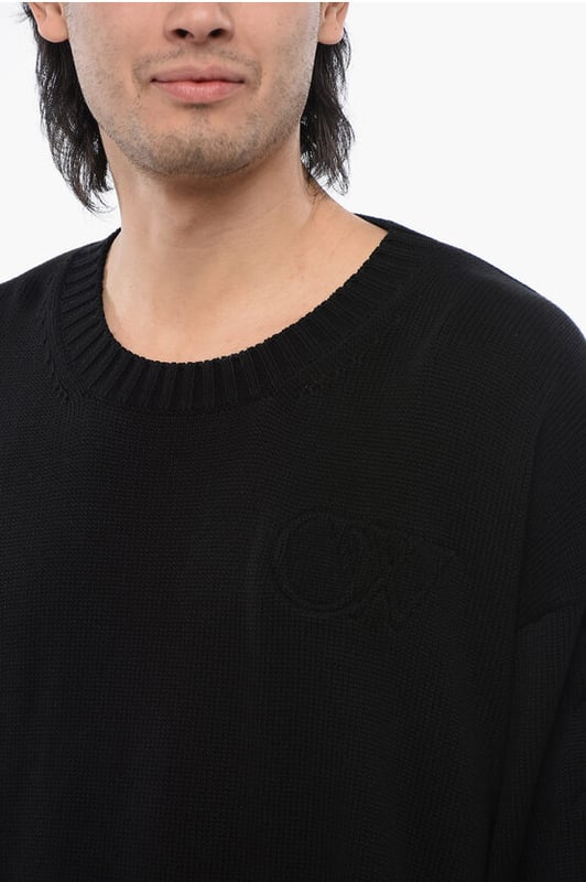 Primavera-Verano, Negro, Mangas largas, Escote redondo, Hecho en Italia, Logotipo, Punto