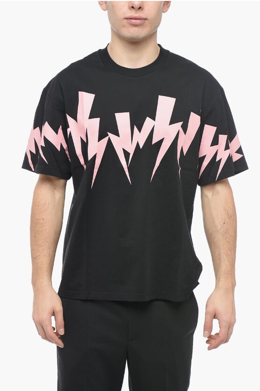 Primavera-Verano, Negro, Logotipo, Mangas cortas, Jersey, Estampado, Hecho en Portugal, Escote redondo, Corte ajustado - Hombros caídos