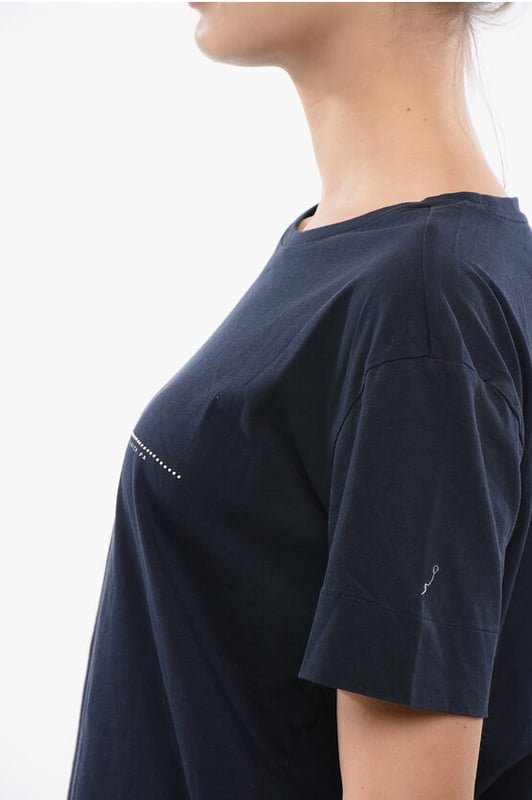 Lente-Zomer, Zwart, Lichtgewicht breisel, Korte mouwen, Logo, Print, Studs, Ronde hals