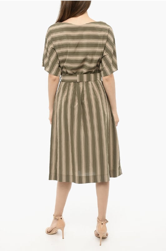 Lente-Zomer, Beige, Riem, Strepen, Korte mouwen, Gemaakt in Italië, Groen