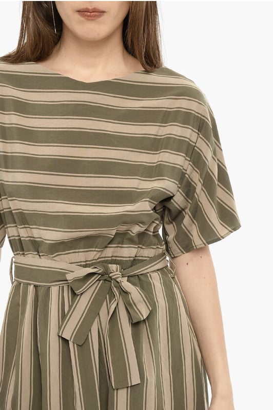 Lente-Zomer, Beige, Riem, Strepen, Korte mouwen, Gemaakt in Italië, Groen