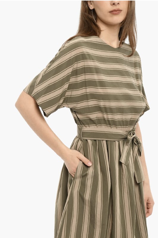 Lente-Zomer, Beige, Riem, Strepen, Korte mouwen, Gemaakt in Italië, Groen