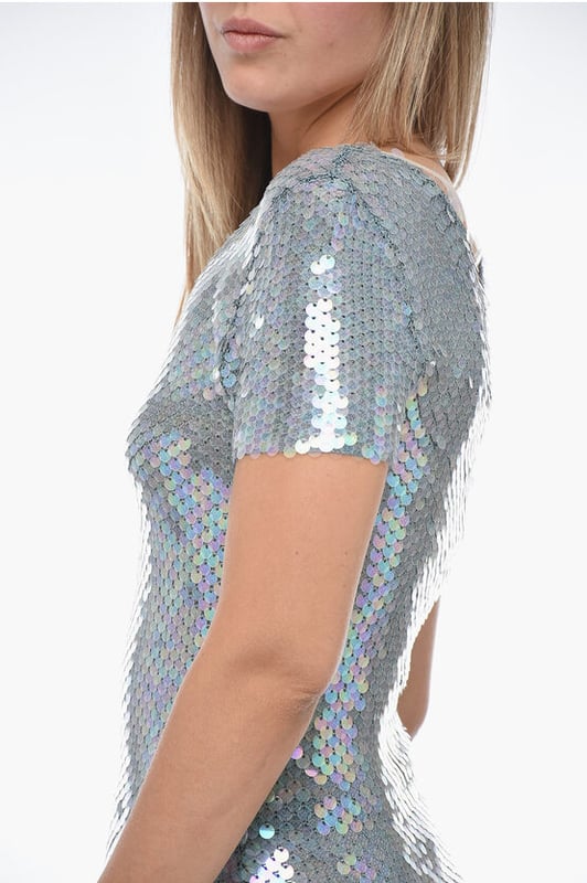 BRILLANTE, Primavera-Verano, Lentejuelas, Mangas cortas, Hecho en Italia, Chic, Azul claro, LA NOCHE ES JOVEN, Look festivo