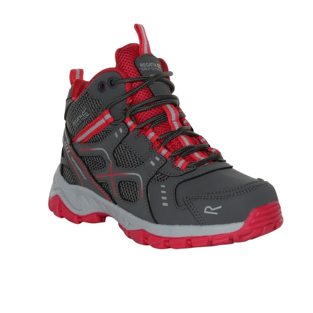 Regatta - Kinder Wanderstiefel "Vendeavour" () Obermaterial: Netzmaterial, Polyester, PU (Polyurethan). Marke: Regatta. Futterstoff: Atmungsaktiv. Einlegesohle: gepolstert, EVA, Stoßdämpfend. Laufsohle: TPR. Ösen: 7. Gewebetechnik: Isotex, Wasserfest, winddicht. Gestanztes Fußbett, Anziehlasche, Versiegelte Nähte. Absatz: Flach. niedrig geschnitten. Design: Kontrast, Logo. Zehenstil: Rund. Zum Schnüren.