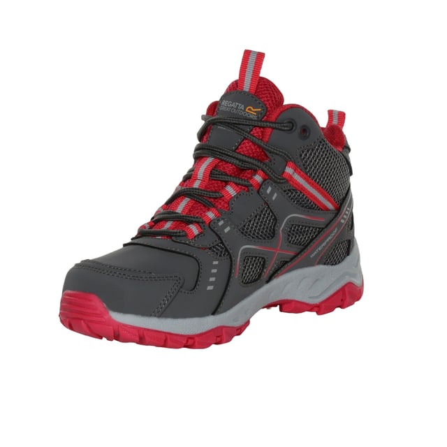 Regatta - Kinder Wanderstiefel "Vendeavour" () Obermaterial: Netzmaterial, Polyester, PU (Polyurethan). Marke: Regatta. Futterstoff: Atmungsaktiv. Einlegesohle: gepolstert, EVA, Stoßdämpfend. Laufsohle: TPR. Ösen: 7. Gewebetechnik: Isotex, Wasserfest, winddicht. Gestanztes Fußbett, Anziehlasche, Versiegelte Nähte. Absatz: Flach. niedrig geschnitten. Design: Kontrast, Logo. Zehenstil: Rund. Zum Schnüren.
