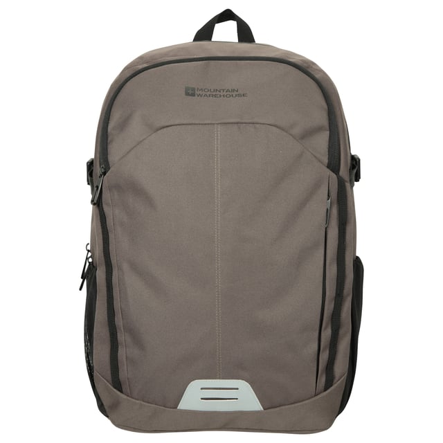 Mountain Warehouse Buzzard 23L Backpack (Khaki Green) 100% Polyester. Height: 48cm. Width: 36cm. Capacity: 23L. Depth: 16cm. Compartments: 1 Main Compartment, Zipped. Adjustable Chest Strap, Adjustable Hip Straps, Air Mesh Back, Laptop Pocket, Mesh Bottle Holder, Padded Back, Reflective Detail. Fabric Technology: Breathable. Design: Logo, Plain.