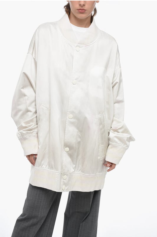 Primavera-Verano, Botones, Hecho en Italia, Blanco, 2 bolsillos, Oversize, Con bajo elástico, Botones