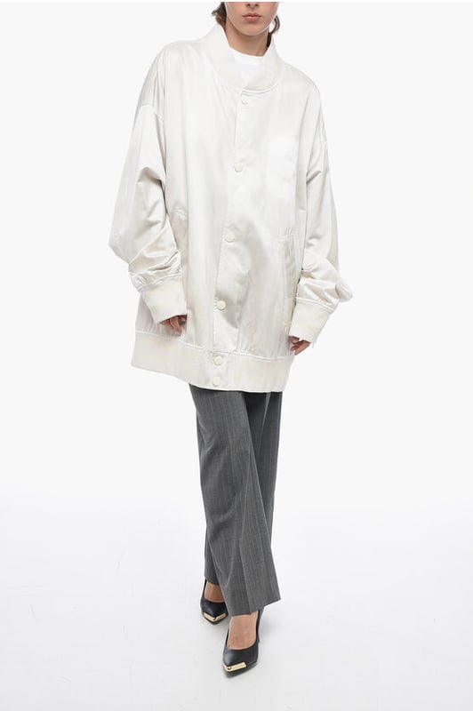 Primavera-Verano, Botones, Hecho en Italia, Blanco, 2 bolsillos, Oversize, Con bajo elástico, Botones