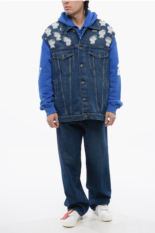 Denim Rules, Primavera-Verano, Azul, Algodón denim, Sin mangas, Botones, Sin forro, Hecho en Italia