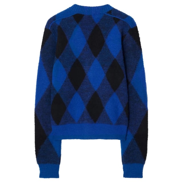 Burberry Grote Geruite Ronde Hals Gebreide Blauwe Sweatshirt