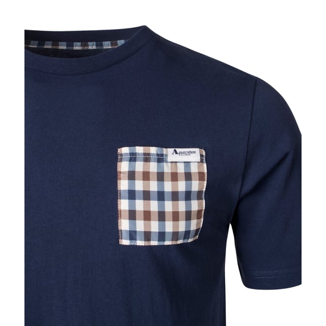 Elevate your casual wardrobe with this sophisticated Aquascutum Navy Blue T-Shirt from the FW23 collection. Featuring the brand's signature check pattern on the pocket, this premium men's tee combines understated style with luxurious comfort. Crafted from 100% cotton for exceptional softness against your skin, it's the perfect blend of classic British heritage and contemporary design