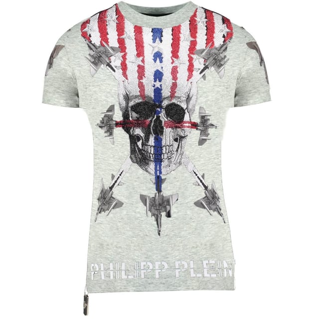 Philipp Plein Airplane Design Grey T-Shirt Elevate your wardrobe with this exclusive Philipp Plein grey t-shirt featuring a distinctive airplane design. Part of the coveted FW16 collection, this premium piece showcases the brand's signature bold aesthetic and uncompromising quality. Meticulously crafted in Switzerland, this men's t-shirt combines luxury with everyday wearability. The sophisticated grey tone offers versatile styling options while the unique airplane motif ensures you'll stand out from the crowd. Invest in authentic designer fashion that makes a statement wherever you go. 90% Cotton, 10% Elastane