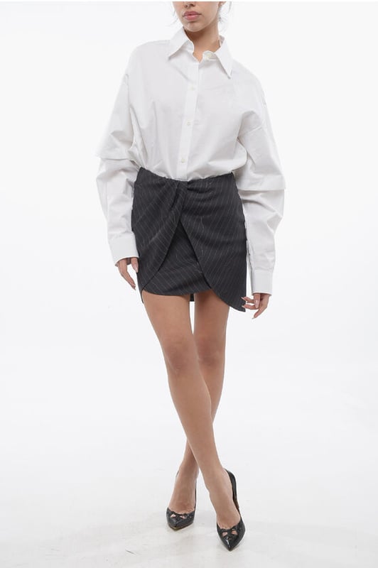 Primavera-Verano, Estilo lápiz, Gris, Abertura lateral, Hecho en Italia, Drapeado, Raya diplomática