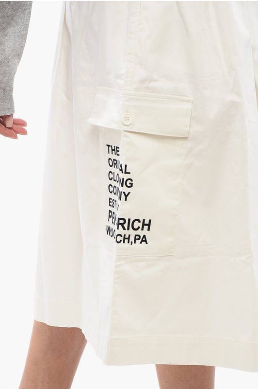 Primavera-Verano, Blanco, Cintura elástica, Logotipo, Estampado, Bolsillos, Vestido evasé, Casual