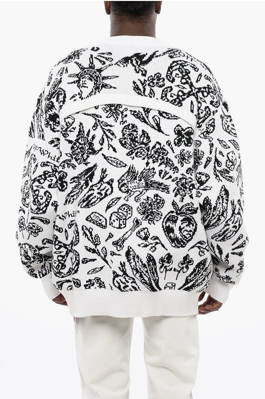 Primavera-Verano, Blanco y negro, Botones, Estampado, Mangas largas, Cierre de cremallera, Logotipo, Hecho en Italia, Cárdigan, Cuello en pico