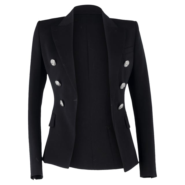 VINTAGE, RRP AS NEW
Enrich your formal styles by adding amazing, flawless pieces like this blazer from the House of Balmain. It has been designed using black wool and flaunts a double-breasted style, three external pockets, and buttoned cuffs. Stylish and beautiful, this blazer will highlight your chic styling choices well.



Balmain Double Breasted Blazer in Black Wool 
Condition: Very good
Signs of wear: No retail tag but Brand tag on., Minor sign of wear or markings., Lightly used but very well maintained. Small pull thread or light peeling.
Packaging: None
Color: black
Material: Wool
Size: FR | 34
Measurements: Length: 640; Chest: 360
SKU: NAPPUGBCL462420W