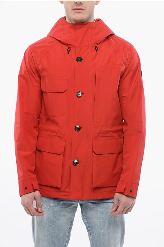 Frühling-Sommer, Rot, Kapuze, Knöpfe, Taschen, Lange Ärmel