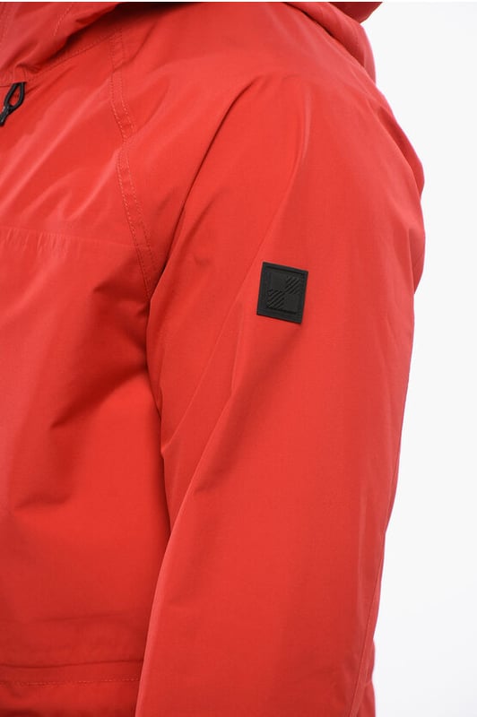 Frühling-Sommer, Rot, Kapuze, Knöpfe, Taschen, Lange Ärmel