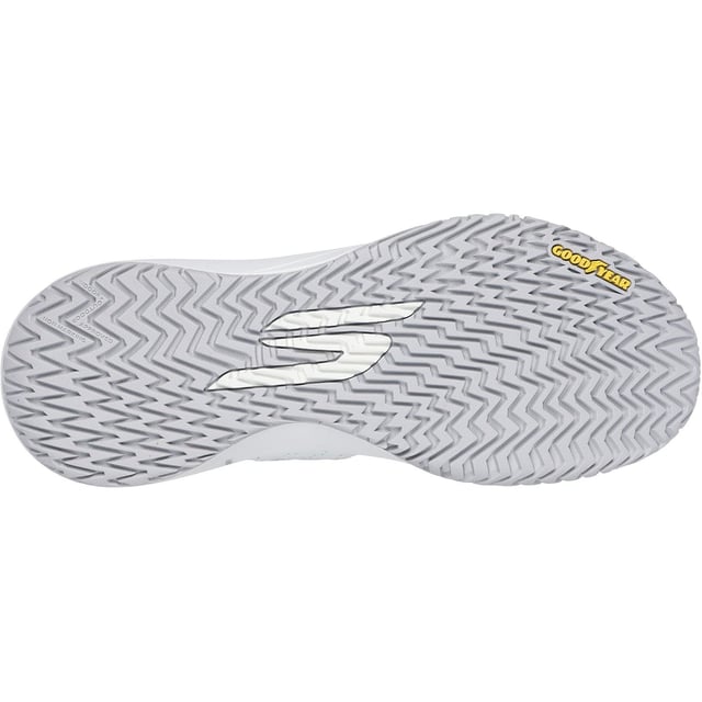 Skechers Performance Skechers Viper Court Rally Leren Witte Sneakers Voor Heren Verbeter je spel met Skechers Viper Court Rally. Deze veterschoen heeft een bovenwerk van mesh en geperforeerd leer met een lichtgewicht Move Foam-binnenzool. Het ontwerp is compleet met een Goodyear Gold compound buitenzool