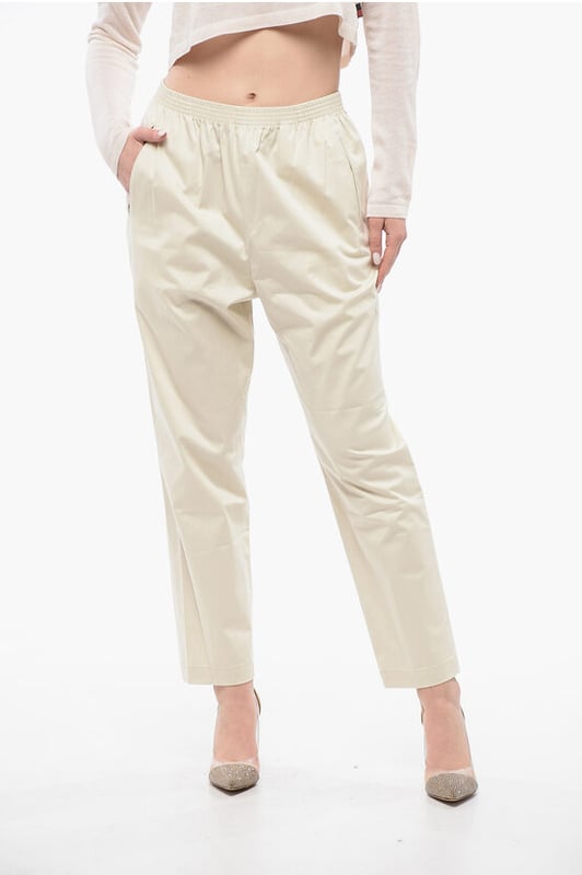 Lente-Zomer, Beige, 3 zakken, Elastische tailleband, Gemaakt in Italië, Platte voorkant, Normale taille, AARDE NUANCES