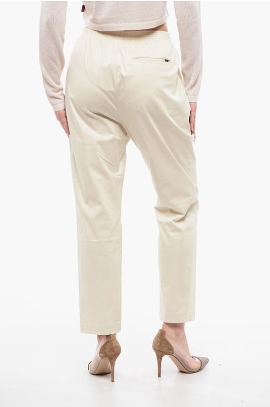 Lente-Zomer, Beige, 3 zakken, Elastische tailleband, Gemaakt in Italië, Platte voorkant, Normale taille, AARDE NUANCES