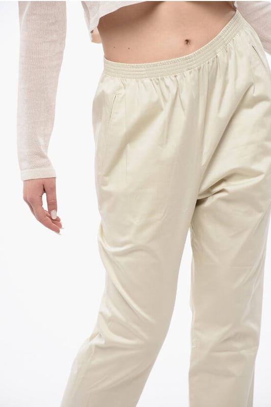 Lente-Zomer, Beige, 3 zakken, Elastische tailleband, Gemaakt in Italië, Platte voorkant, Normale taille, AARDE NUANCES