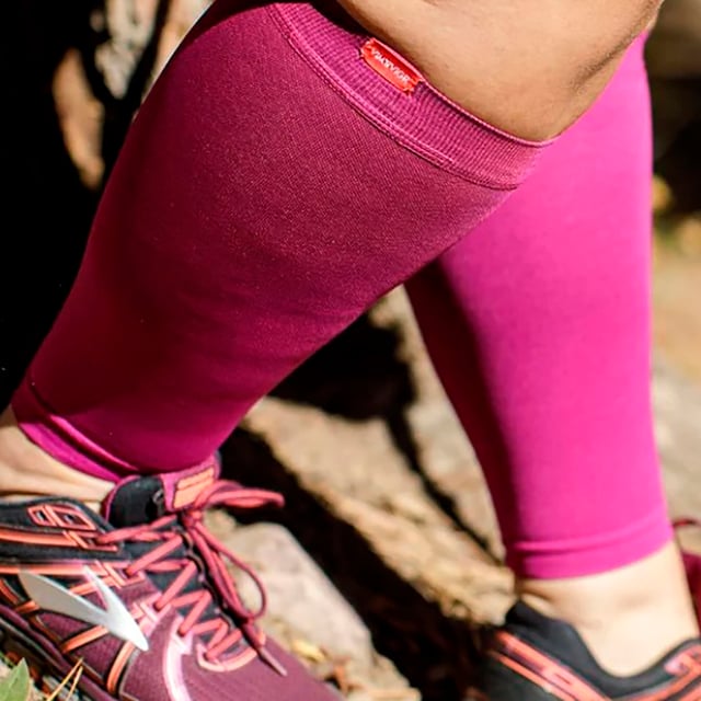 VIM & VIGR Nylon 15-20 mmHg Graduated Compression Sleeves: Revitalize your legs with VIM & VIGR Compression Sleeves. Designed to provide targeted relief, these sleeves use integrally-knit graduated compression to energize your legs. The therapeutic pressure starts at the ankle and gradually eases upward, reducing swelling and alleviating achiness. Whether you're sitting or standing for long periods, these sleeves offer the support you need throughout the day. Crafted from premium nylon fibers and spandex, these sleeves provide 15-20 mmHg compression, making them perfect for all-day wear. Ideal for a variety of activities, including running, cycling, hiking, or simply everyday use, these sleeves help improve circulation and aid in muscle recovery. The moderate compression helps re-energize and support your legs while preventing fatigue. With their flexible toe pocket and contoured fit, these compression sleeves are designed for comfort. Available in four vibrant colors and three sizes, they provide a tailored fit for optimal support. Machine washable for easy care, these sleeves are a trusted solution for anyone with circulation issues or those needing relief after a long day. Extra Product Details: Compression Level: 15-20 mmHg Materials: 91% Nylon, 9% Spandex (Latex-free) Sizes: Small/Medium, Medium/Large, Large/X-Large Colours: Black, Colbalt/Sky, Grass, Orchid Flexible Toe Pocket Machine Washable Ideal for Circulation Problems and Muscle Recovery