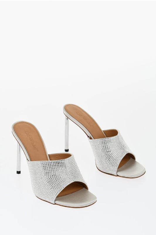 Lente-Zomer, Grijs, Strass, Instapper, Gemaakt in Italië, Peeptoe, VROUWENDAG, GLANZEND, HAK 10 CM
