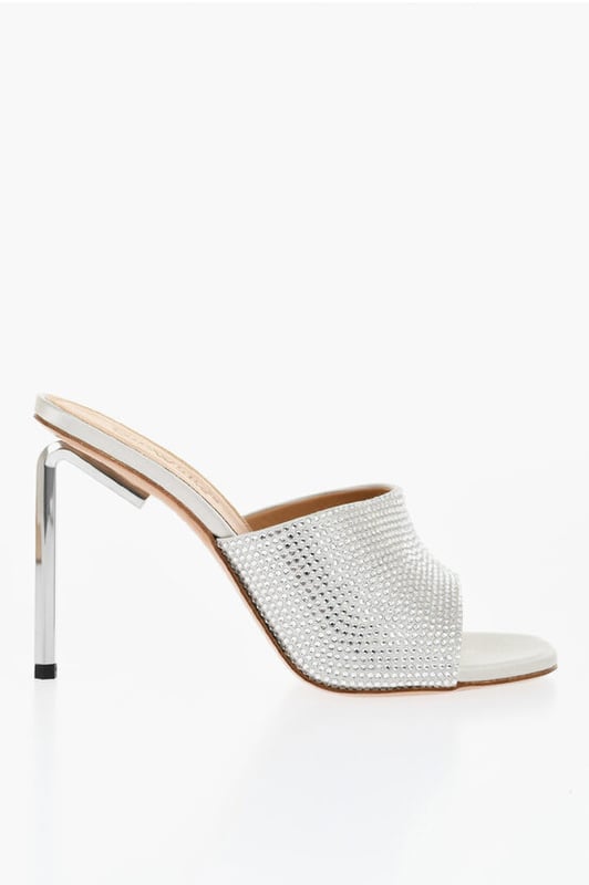Lente-Zomer, Grijs, Strass, Instapper, Gemaakt in Italië, Peeptoe, VROUWENDAG, GLANZEND, HAK 10 CM