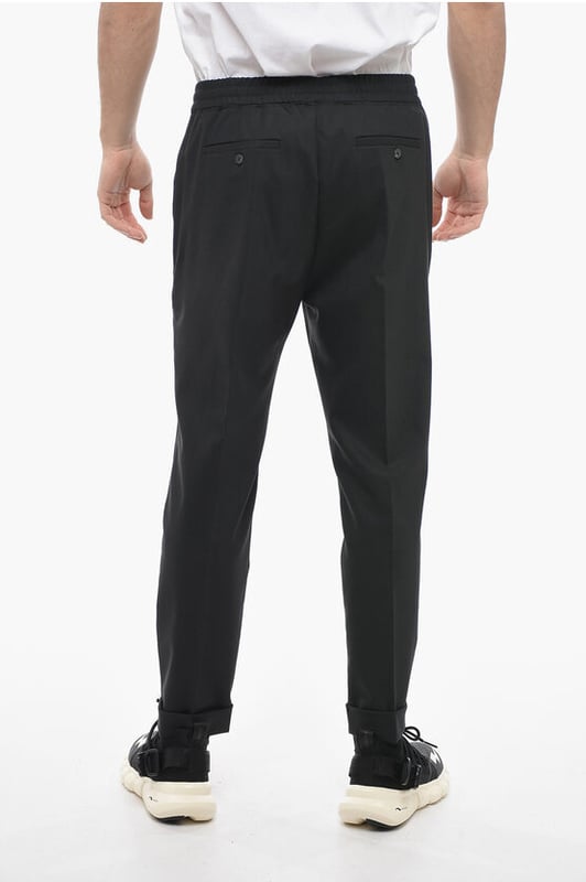 Cintura con cordón, Primavera-Verano, Negro, Cintura elástica, Botones, Hecho en Italia, Bolsillo de ojal, Bolsillos con botones, Parte delantera plana, Cintura baja, Elástico, Bolsillos, Corte ajustado - Tiro bajo