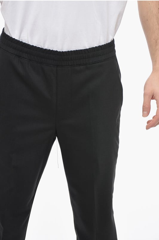 Cintura con cordón, Primavera-Verano, Negro, Cintura elástica, Botones, Hecho en Italia, Bolsillo de ojal, Bolsillos con botones, Parte delantera plana, Cintura baja, Elástico, Bolsillos, Corte ajustado - Tiro bajo