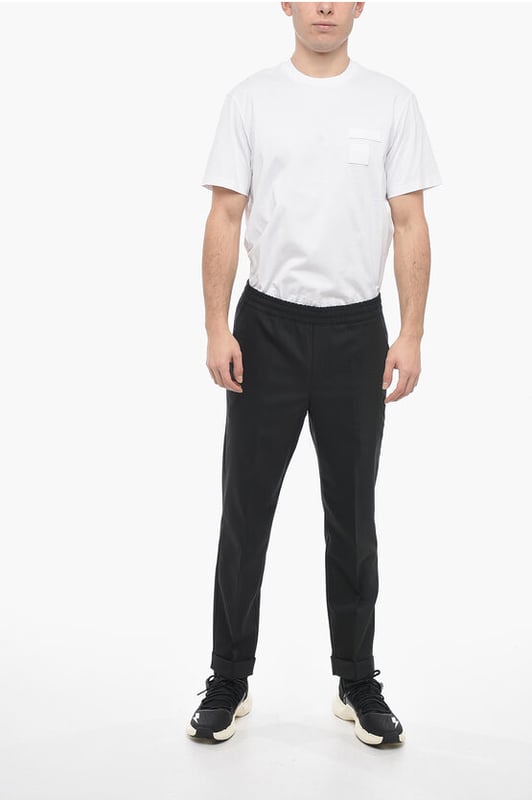 Cintura con cordón, Primavera-Verano, Negro, Cintura elástica, Botones, Hecho en Italia, Bolsillo de ojal, Bolsillos con botones, Parte delantera plana, Cintura baja, Elástico, Bolsillos, Corte ajustado - Tiro bajo