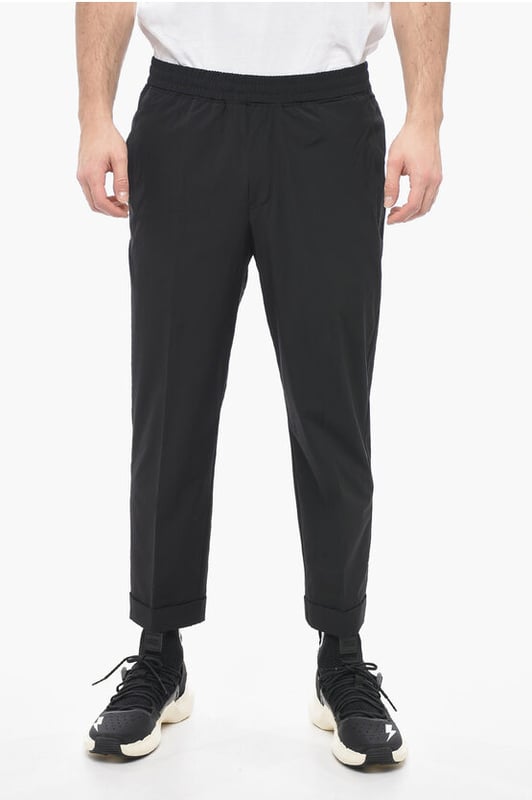 Primavera-Verano, Negro, Cintura elástica, Bolsillos, Cierre de cremallera, Hecho en Italia, Elástico, Bolsillo de ojal, Bolsillos con botones, Bolsillo con cremallera, Parte delantera plana, Cintura baja, Corte ajustado - Tiro bajo