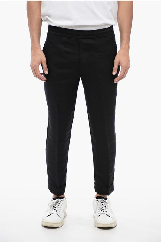 Primavera-Verano, Bolsillos con botones, Frente plano, Cintura baja, Negro, Cintura elástica, 4 bolsillos, Cintura con cordón, Bolsillo de ojal