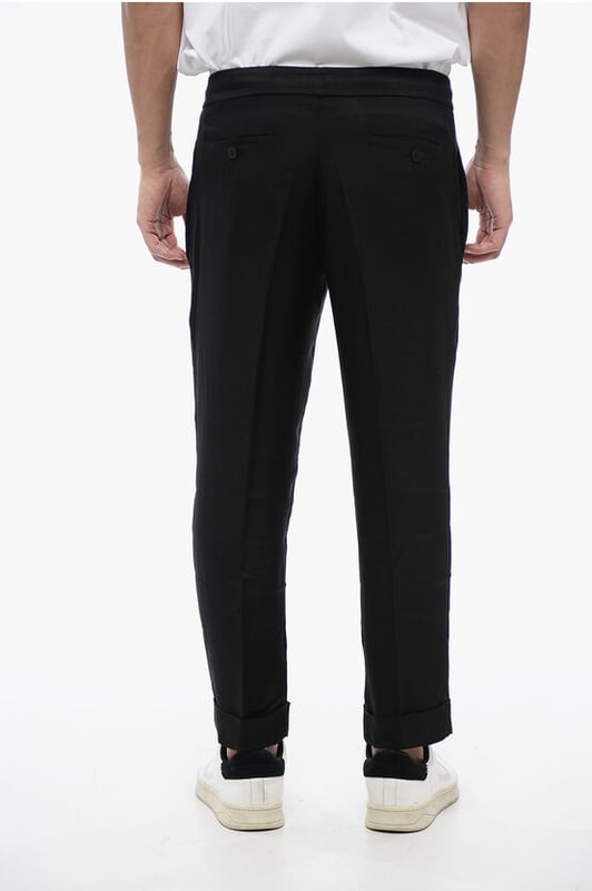 Primavera-Verano, Bolsillos con botones, Frente plano, Cintura baja, Negro, Cintura elástica, 4 bolsillos, Cintura con cordón, Bolsillo de ojal