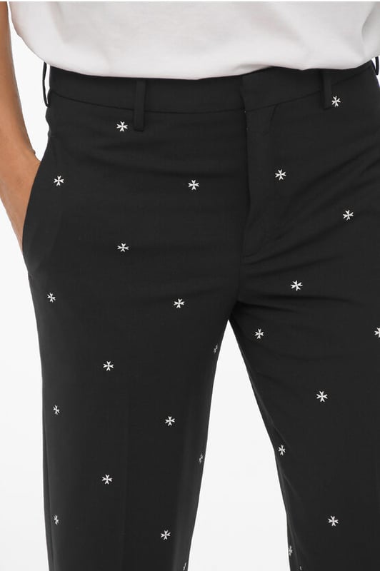 Otoño-Invierno, Negro, Botones, Cierre de cremallera, Estampado, Trabillas para cinturón, Logotipo, Hecho en Italia, Cierre frontal, Bolsillo de ojal, Bolsillos con botones, Talle normal, Parte delantera plana, 4 bolsillos, Corte ajustado - Talle normal