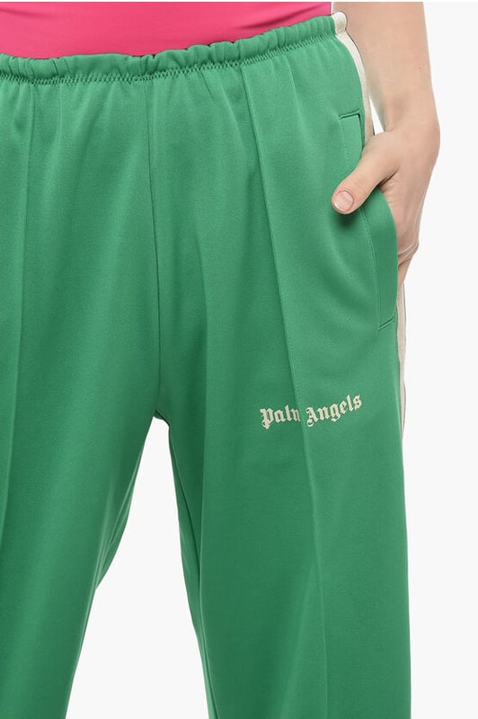Primavera-Verano, Verde, Raya en contraste, Estampado, Logotipo, Cintura elástica, Bolsillo de ojal, 2 bolsillos, Parte delantera plana, STREET CHIC, Tonos primaverales