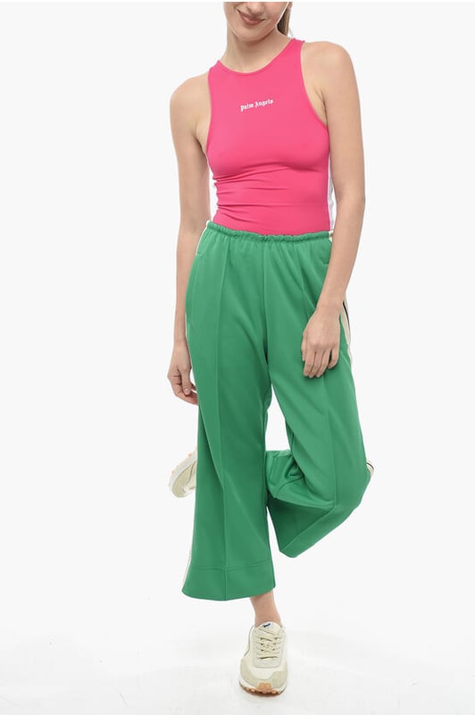 Primavera-Verano, Verde, Raya en contraste, Estampado, Logotipo, Cintura elástica, Bolsillo de ojal, 2 bolsillos, Parte delantera plana, STREET CHIC, Tonos primaverales