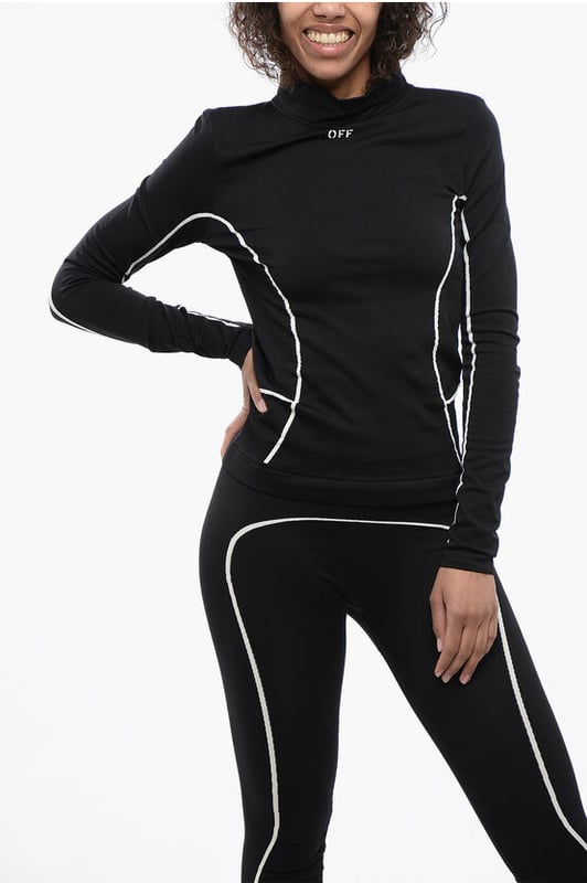 Primavera-Verano, Negro, Elástico, Raya en contraste, Mangas largas, Logotipo, Sport, Hecho en Italia