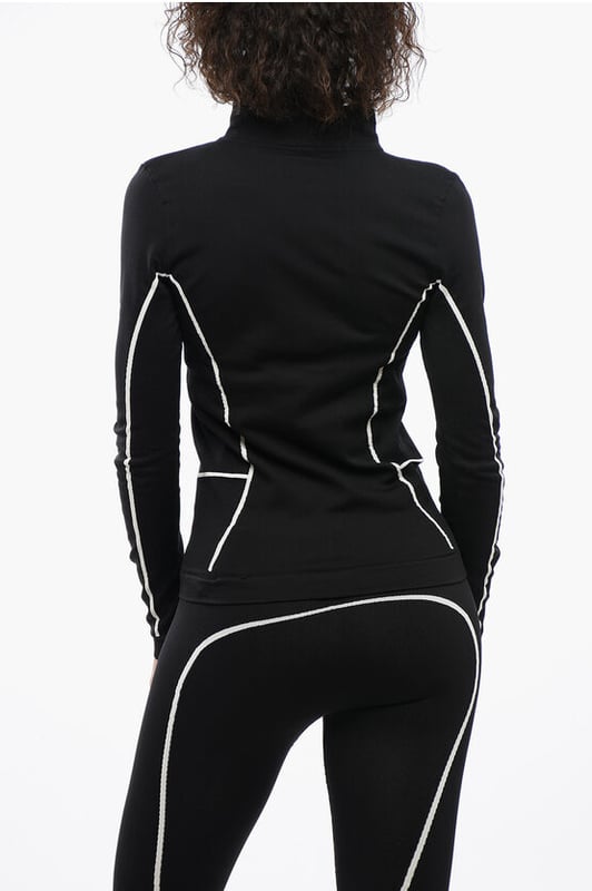 Primavera-Verano, Negro, Elástico, Raya en contraste, Mangas largas, Logotipo, Sport, Hecho en Italia