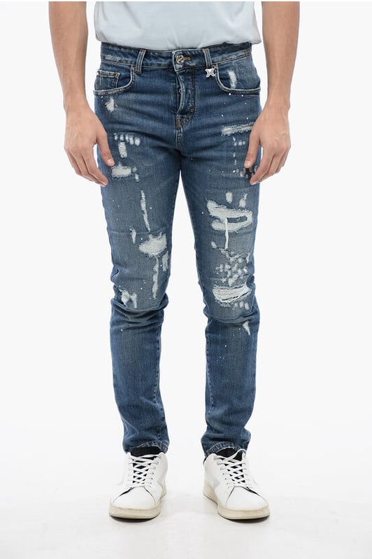 Denim Rules, Frühling-Sommer, Skinny, Vintage-Effekt, Blau, Vintage-Effekt, 5 Taschen, Denim-Baumwolle, Gürtelschlaufen, Knöchel 15 cm