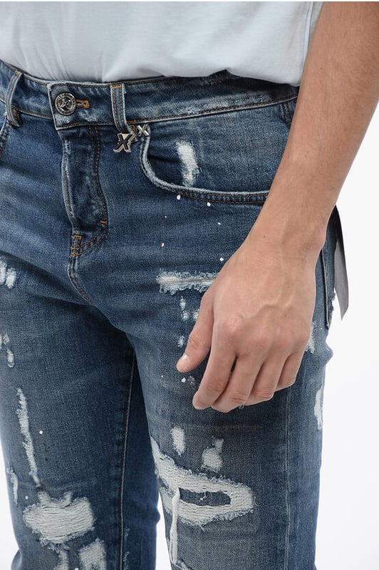 Denim Rules, Frühling-Sommer, Skinny, Vintage-Effekt, Blau, Vintage-Effekt, 5 Taschen, Denim-Baumwolle, Gürtelschlaufen, Knöchel 15 cm