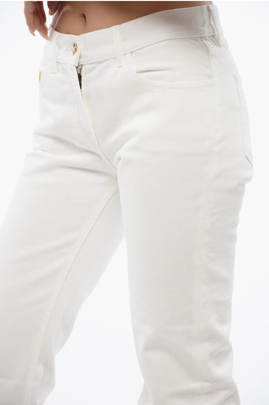 Lente-Zomer, Wit, 5 zakken, Knopen, Denim katoen, Ritssluiting, Riemlussen, Gemaakt in Italië, Casual, Rechte pijpen, Denim Rules
